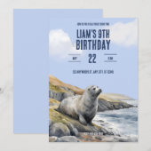 Gray Seal Birthday Invitation (Devant / Derrière)