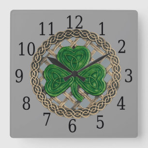Gray Shamrock and Celtic Knots Square Clock Vierkante Klok
