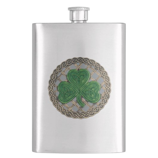 Gray Shamrock on Celtic Knots Flask Flacon (Voorkant)
