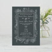 Gray & Shiny Silver Elegant Floral Wedding Kaart (Staand voorkant)