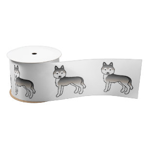 Gray Siberian Husky Cute Cartoon Dogs Satin Ribbon Lint