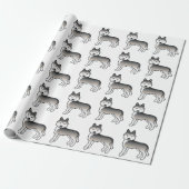 Gray Siberian Husky Cute Dog Pattern Cadeaupapier (Uitgerold)