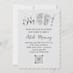 Gray Silver Glitter Feet Baby Girl Boy QR CODE Kaart