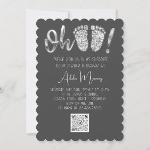 Gray Silver Glitter Feet Baby Girl Boy QRCODE Grey Kaart