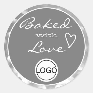 Gray Silver Grey Orbs Lijst met liefdesLogo Ronde Sticker
