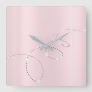 Gray Silver Pink Pastel Crystals Infinity Diamonds Vierkante Klok