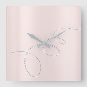 Gray Silver Pink Powder Crystals Infinity Diamonds Vierkante Klok