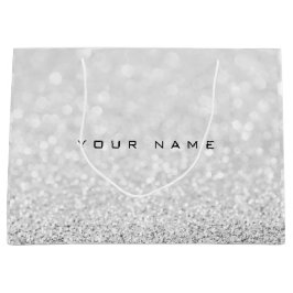 Gray Silver White Glitter Favor Gift Name Large Cadeauzakje