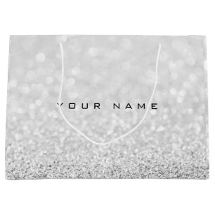 Gray Silver White Glitter Favor Gift Name Large Cadeauzakje