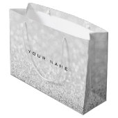 Gray Silver White Glitter Favor Gift Name Large Cadeauzakje (Achterkant Gekanteld)