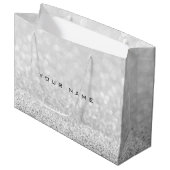 Gray Silver White Glitter Favor Gift Name Large Cadeauzakje (Voorkant Gekanteld)