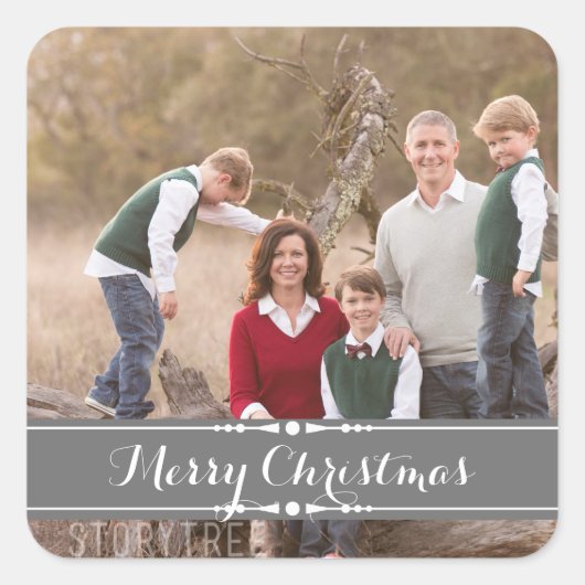 Gray Simply Chic Holiday Foto Stickers (Voorkant)