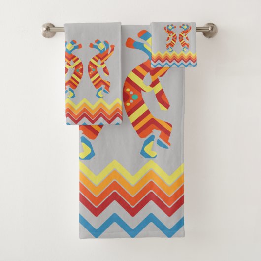 Gray Southwestern Kokopelli Bath Towel Set Bad Handdoek (Insitu)