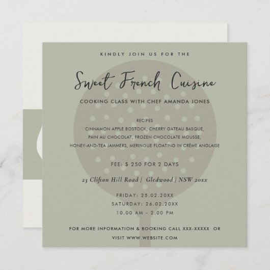 GRAY SPOON FORK COOKING CLASS INVITE SJABLOON KAART (Voorkant / Achterkant)