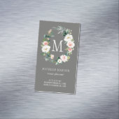 Gray Spring Blush Floral Wreatmonogram Magnetisch Visitekaartje (Voorbeeld)
