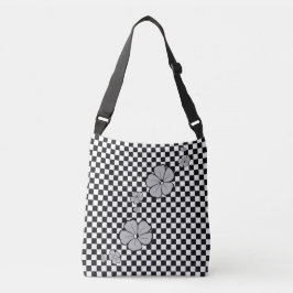 Gray Spring Flowers Checker Cross Body Tas