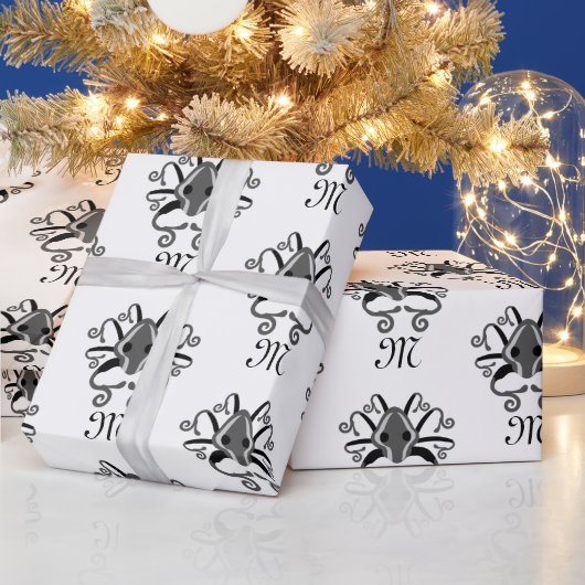 Gray Squid Monogram Cadeaupapier (Feestdagen)