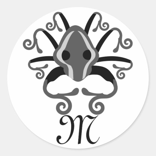 Gray Squid Monogram Ronde Sticker (Voorkant)