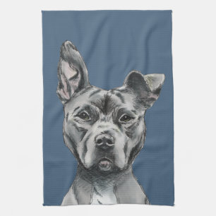 Gray Stalky Pit Bull Dog Tekening Theedoek