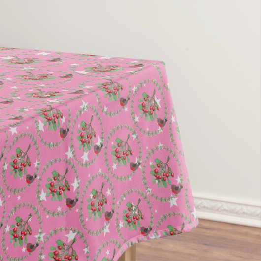 Gray Star Pink Red Robin Wreate Kerstmis Tafelkleed (Voorbeeld)