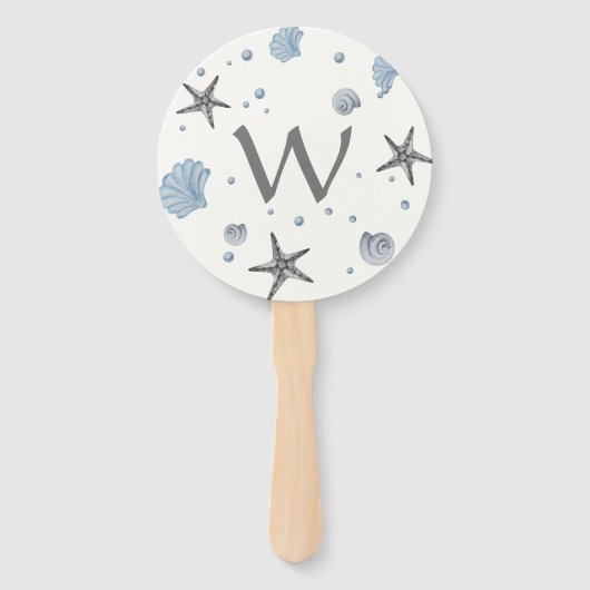 Gray Starfish Blue Beach Weddenschap Handwaaier (Achterkant)