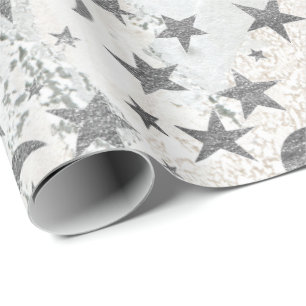 Gray Stars Moon Gold Sky Galaxy White Grey Marble Cadeaupapier