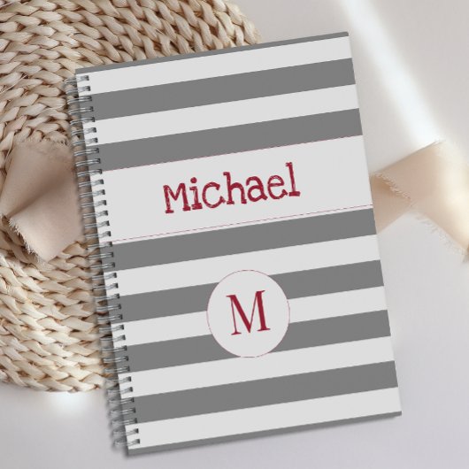 Gray Stripe Red Fire Truck Trendy Monogram Planner