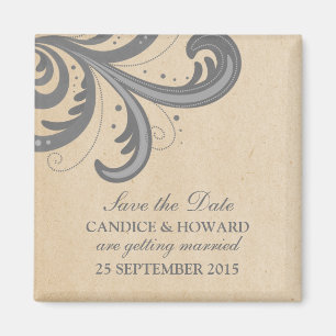 Gray Stylish Swirls Save the Date Magnet
