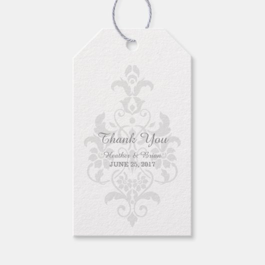 Gray Subtle Damask Wedding Gift Labels Cadeaulabel (Voorkant)