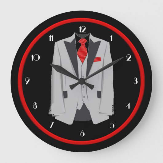 Gray Suit en Red Stropdas Wall Clock van mannen Grote Klok (Voorkant)