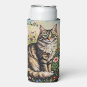 Gray Tabby Cat and Folk Art Flowers  (Seltzer Voorkant)