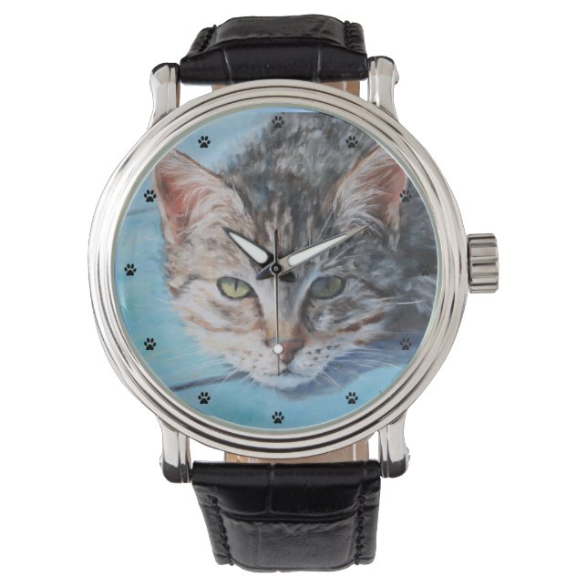 Gray Tabby Cat Fine Art Horloge (Voorkant)