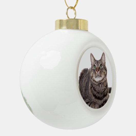 Gray Tabby Cat Keramische Bal Ornament (Links)