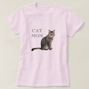 Gray Tabby Cat Mam Pink T-Shirt