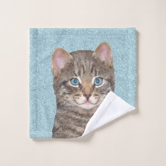 Gray Tabby Cat Painting - Cute Original Cat Art Bad Handdoek (Wasdoekje)
