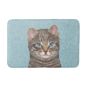 Gray Tabby Cat Painting - Cute Original Cat Art Badmat