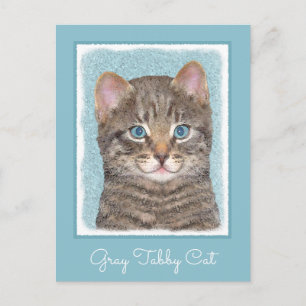Gray Tabby Cat Painting - Cute Original Cat Art Briefkaart