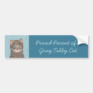 Gray Tabby Cat Painting - Cute Original Cat Art Bumpersticker