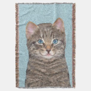 Gray Tabby Cat Painting - Cute Original Cat Art Deken