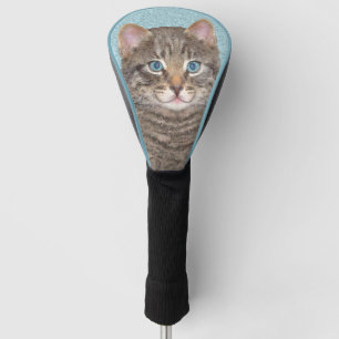 Gray Tabby Cat Painting - Cute Original Cat Art Golfheadcover
