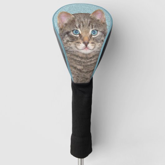 Gray Tabby Cat Painting - Cute Original Cat Art Golfheadcover (Voorkant)