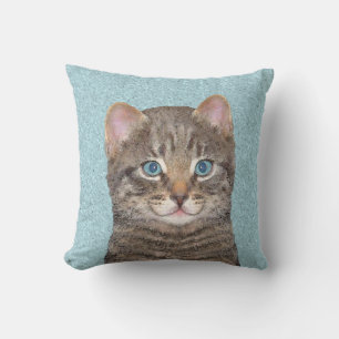 Gray Tabby Cat Painting - Cute Original Cat Art Kussen