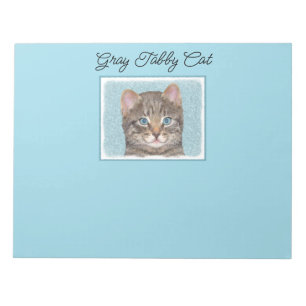 Gray Tabby Cat Painting - Cute Original Cat Art Notitieblok