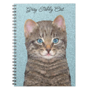 Gray Tabby Cat Painting - Cute Original Cat Art Notitieboek