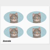 Gray Tabby Cat Painting - Cute Original Cat Art Ovale Sticker (Vel)