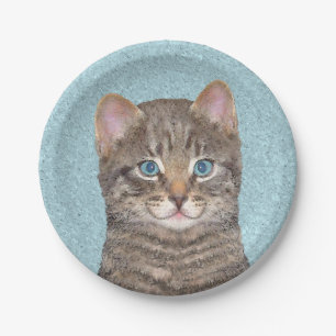 Gray Tabby Cat Painting - Cute Original Cat Art Papieren Bordje