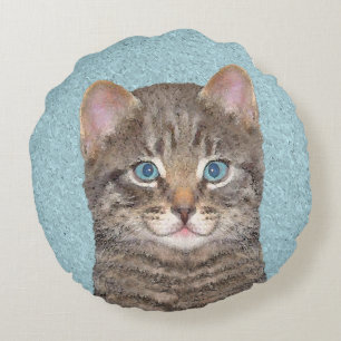 Gray Tabby Cat Painting - Cute Original Cat Art Rond Kussen