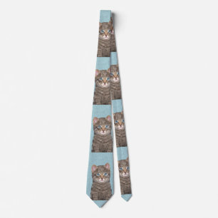 Gray Tabby Cat Painting - Cute Original Cat Art Stropdas