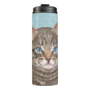 Gray Tabby Cat Painting - Cute Original Cat Art Thermosbeker