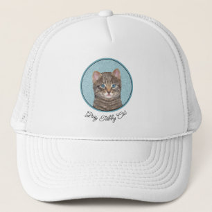 Gray Tabby Cat Painting - Cute Original Cat Art Trucker Pet